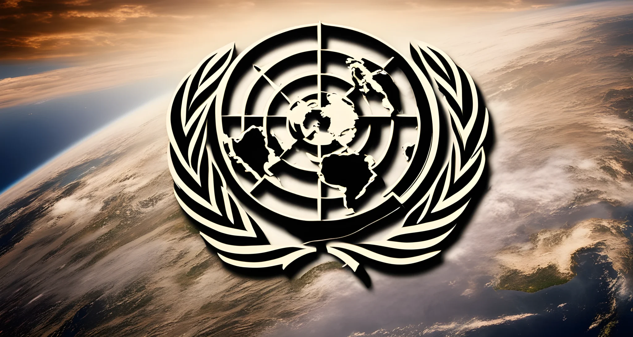 The image depicts the United Nations emblem against a backdrop of the Earth.