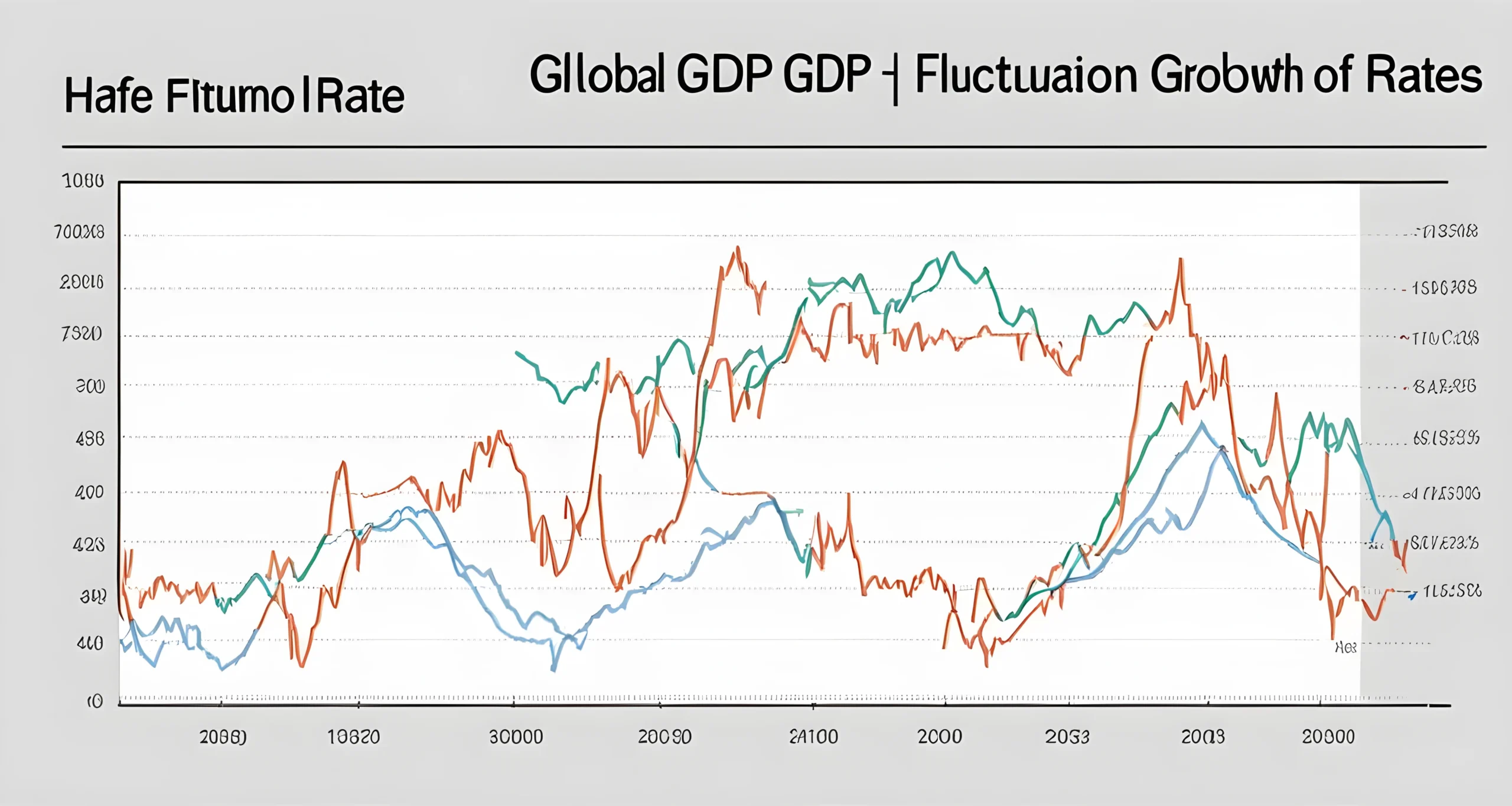 The image features a graph showing the fluctuation of global GDP growth rates over the past three decades.