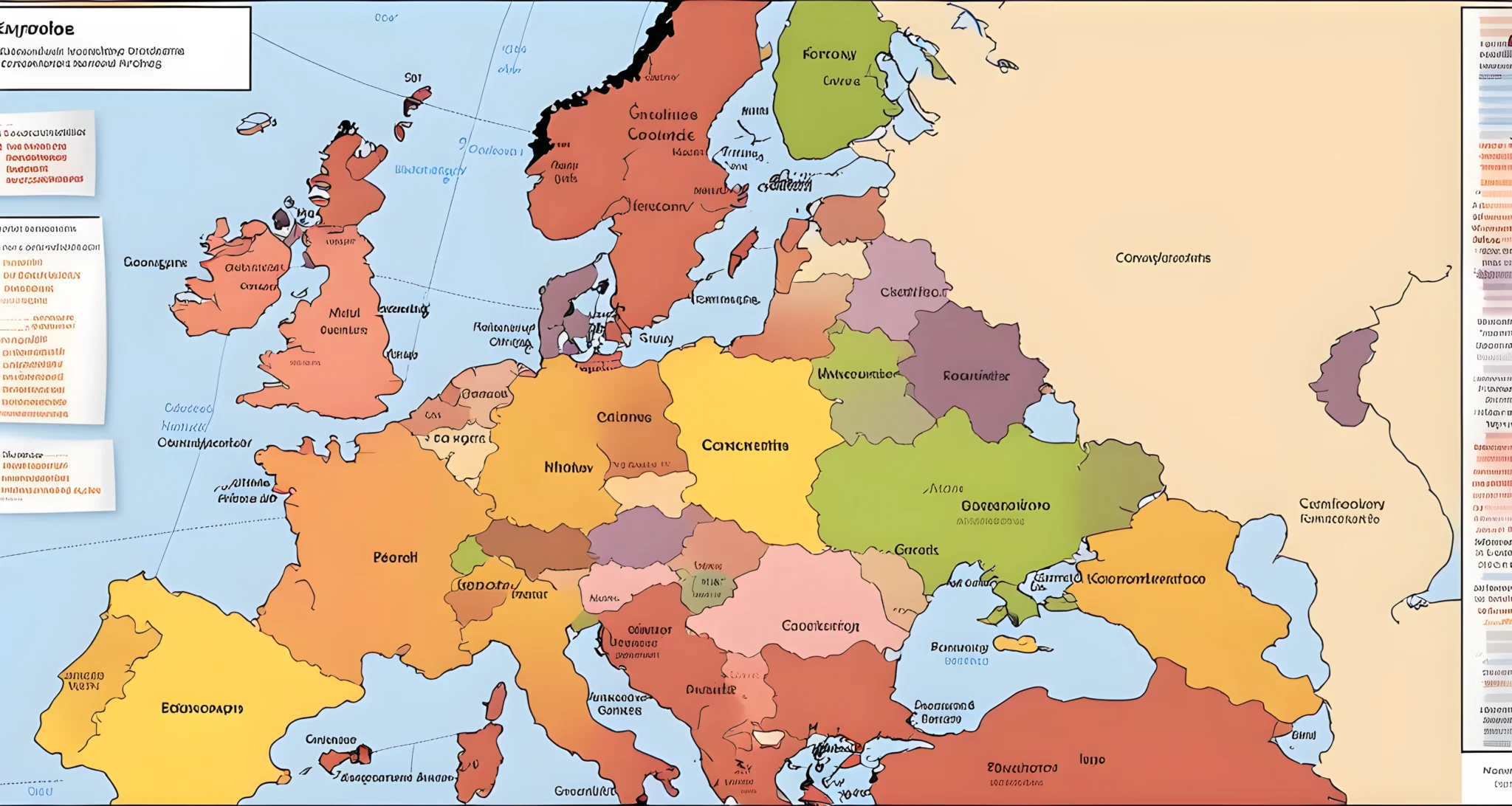 The image shows a map of Europe with highlighted countries and economic indicators.