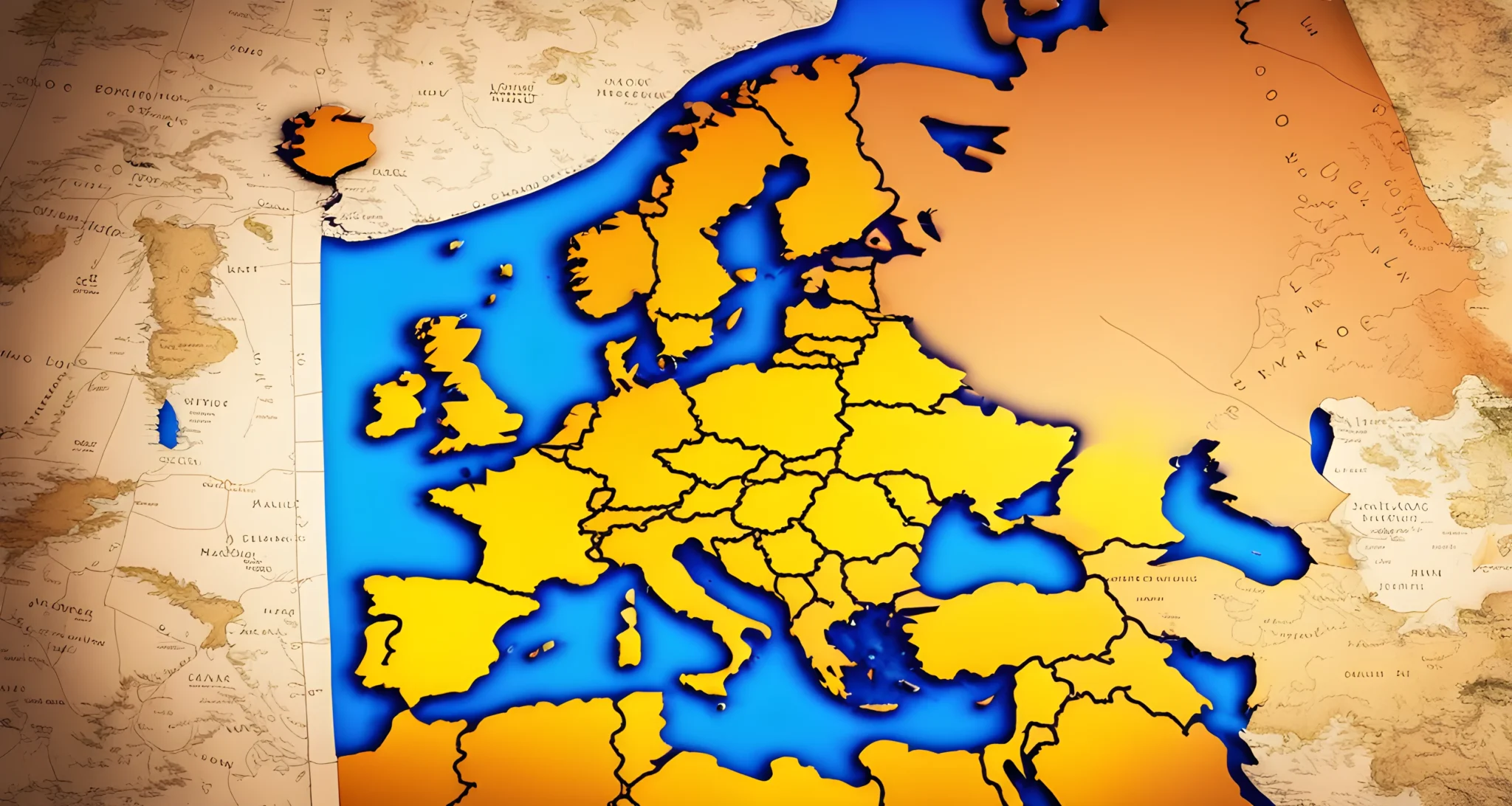 The image shows a map of Europe with the Euro currency symbol superimposed on top.