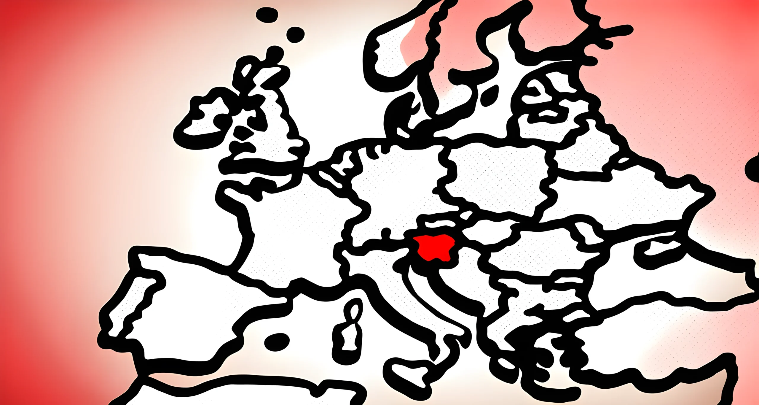 The image shows a map of Europe with the United Kingdom highlighted in red, surrounded by other European countries.