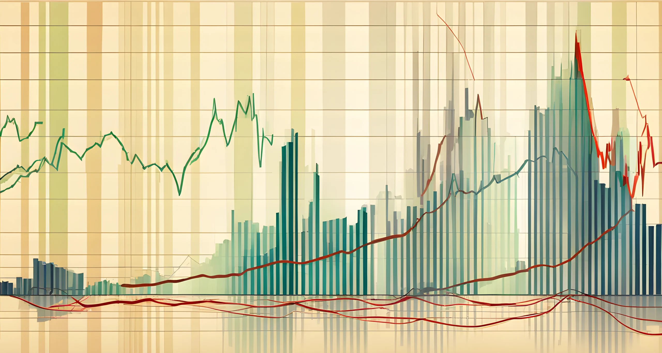 The image shows a stock market graph with a steep decline and volatility.