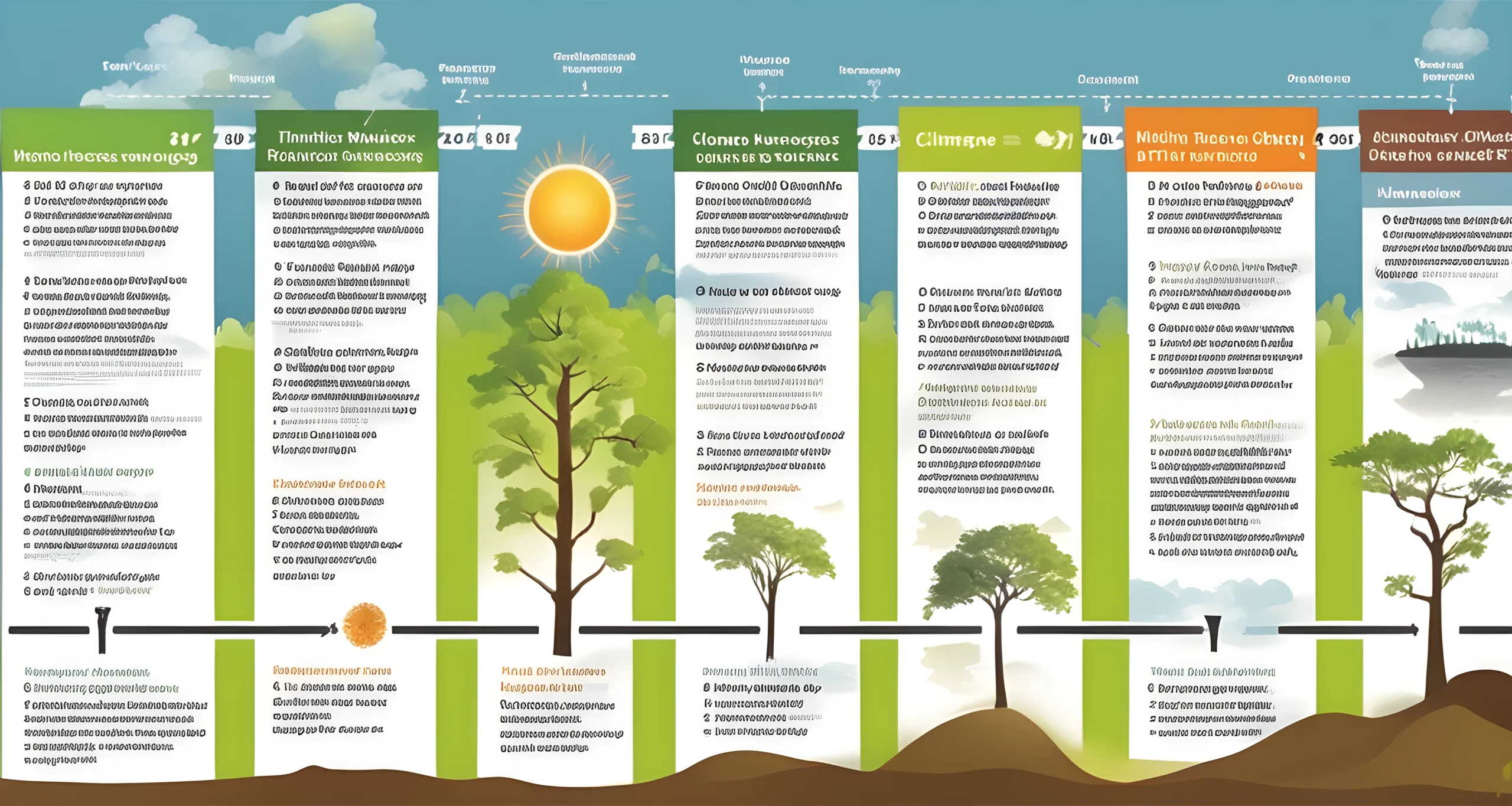 The image shows a timeline chart with key milestones and events related to climate change awareness.