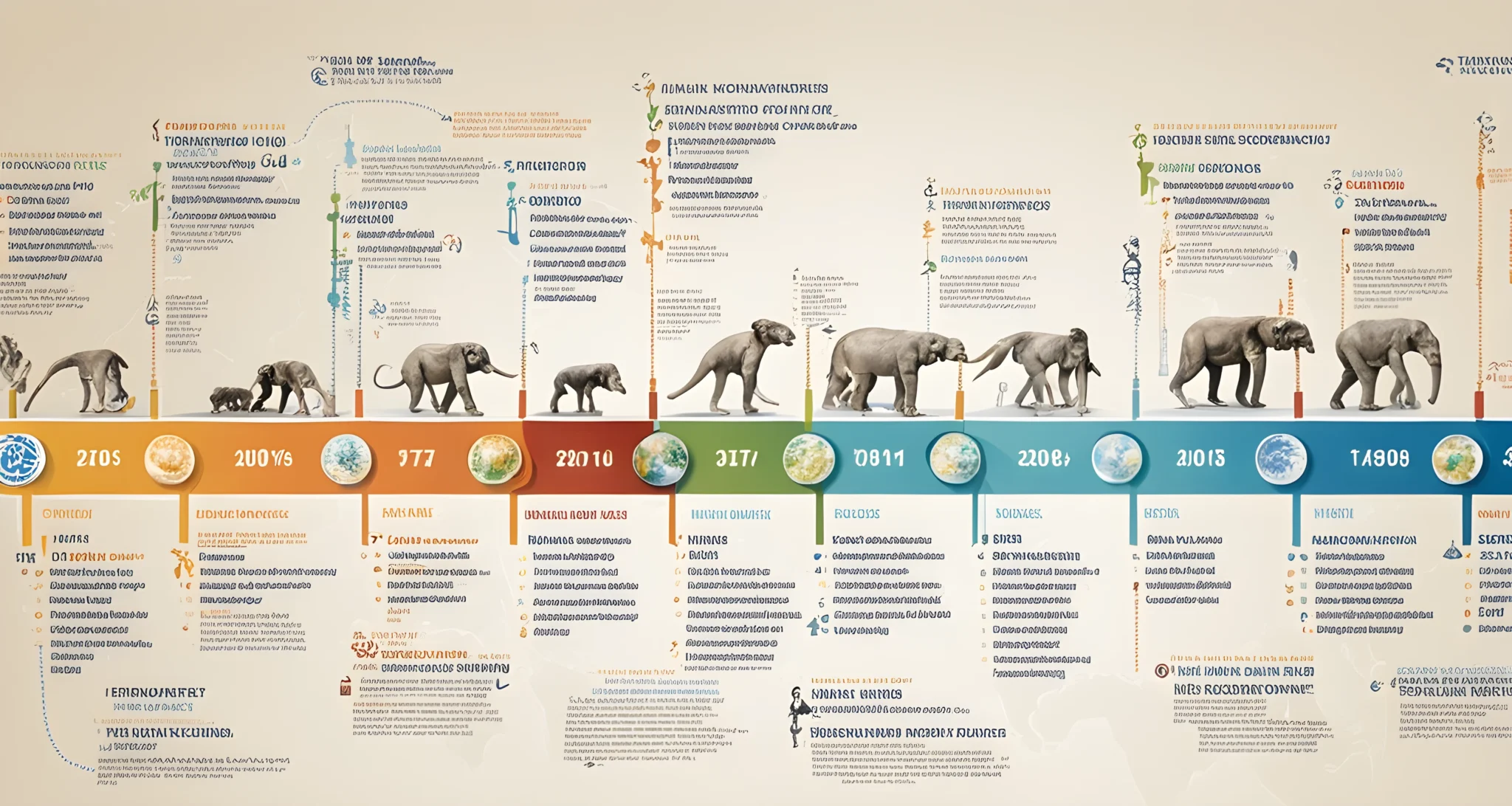 The image shows a timeline of the United Nations' evolution, with key milestones and significant events highlighted.