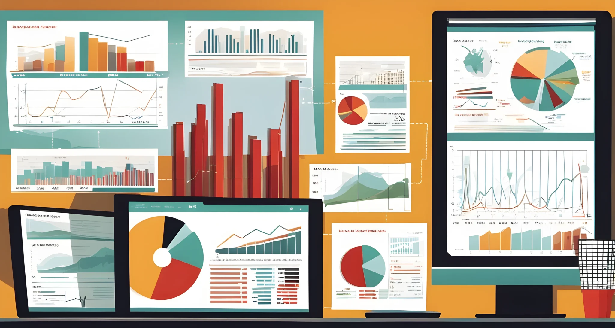 The image shows graphs and charts displaying economic data and statistics.