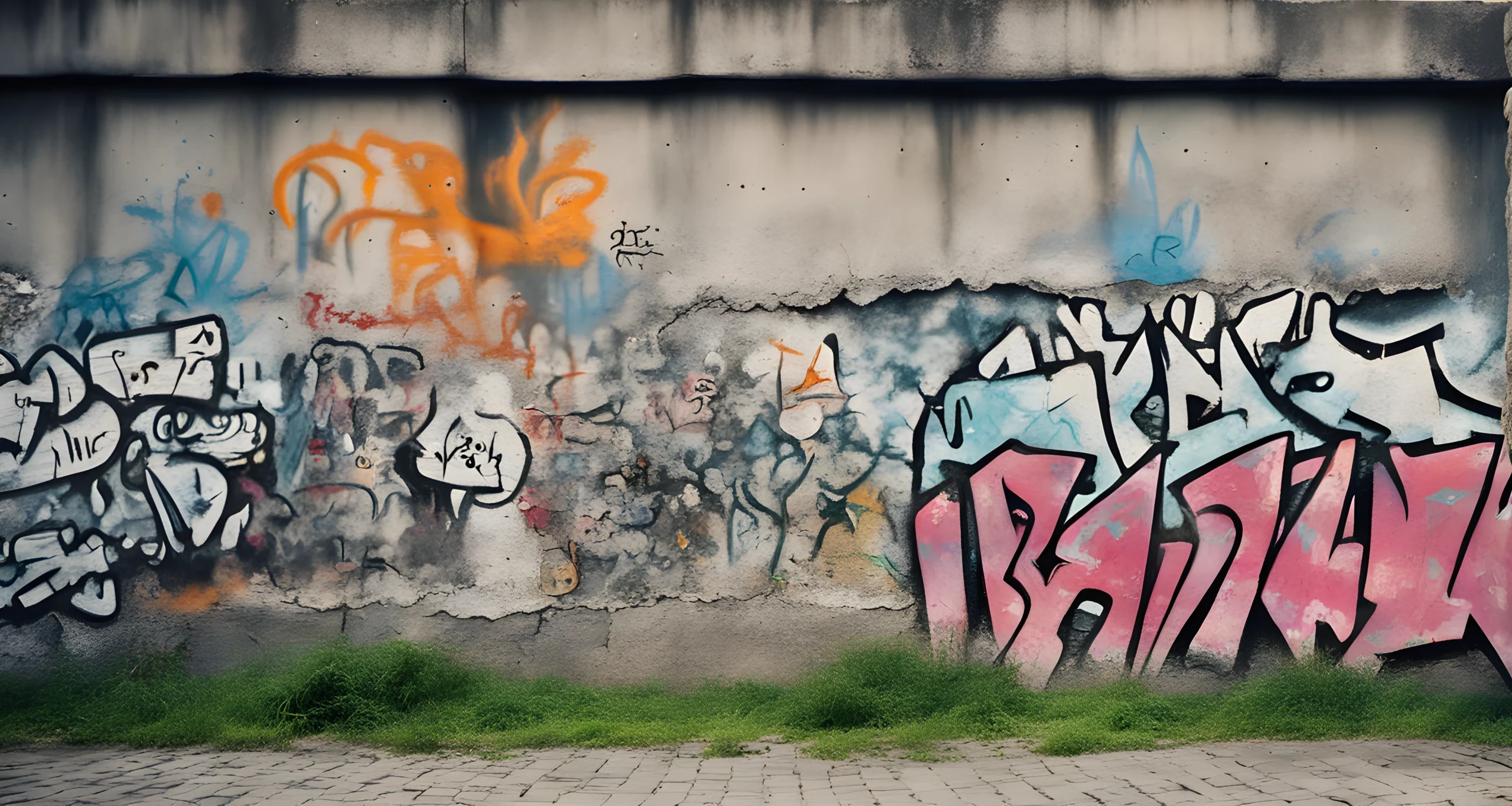 The image shows the crumbling remains of the Berlin Wall, with graffiti on the concrete barrier.