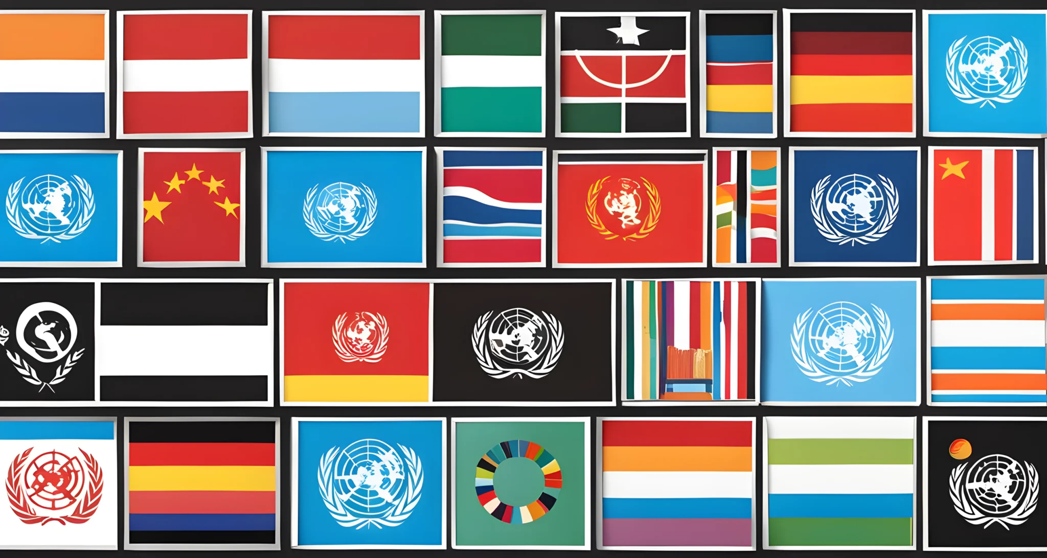 The image shows the evolution of the United Nations logo over time, highlighting the changes that have occurred since the fall of the Berlin Wall.