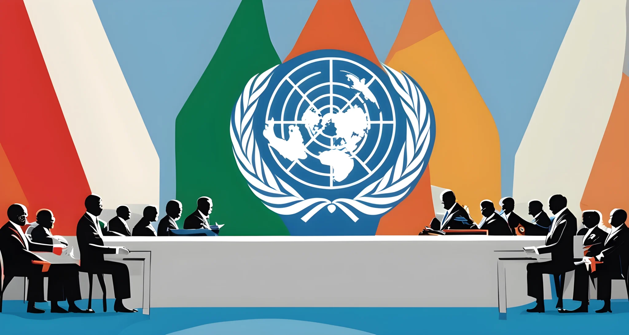 The image shows the signing of the United Nations Charter by world leaders.